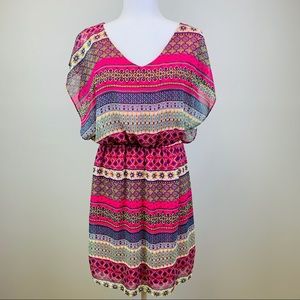 Buttons V-Neck Open-Back Dress, Size L